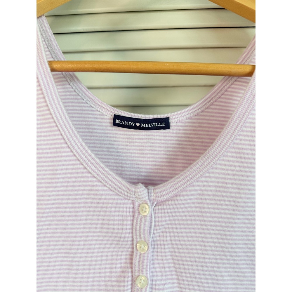 Brandy Melville Henley Tank Top One Size Purple Stripe - Picture 4 of 4
